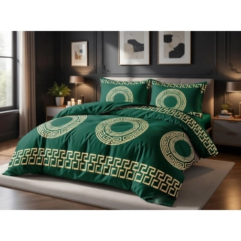 Pościel 160x200 bawełna zielona butelkowa w greckie wzory PK791 z PRZEŚCIERADŁEM